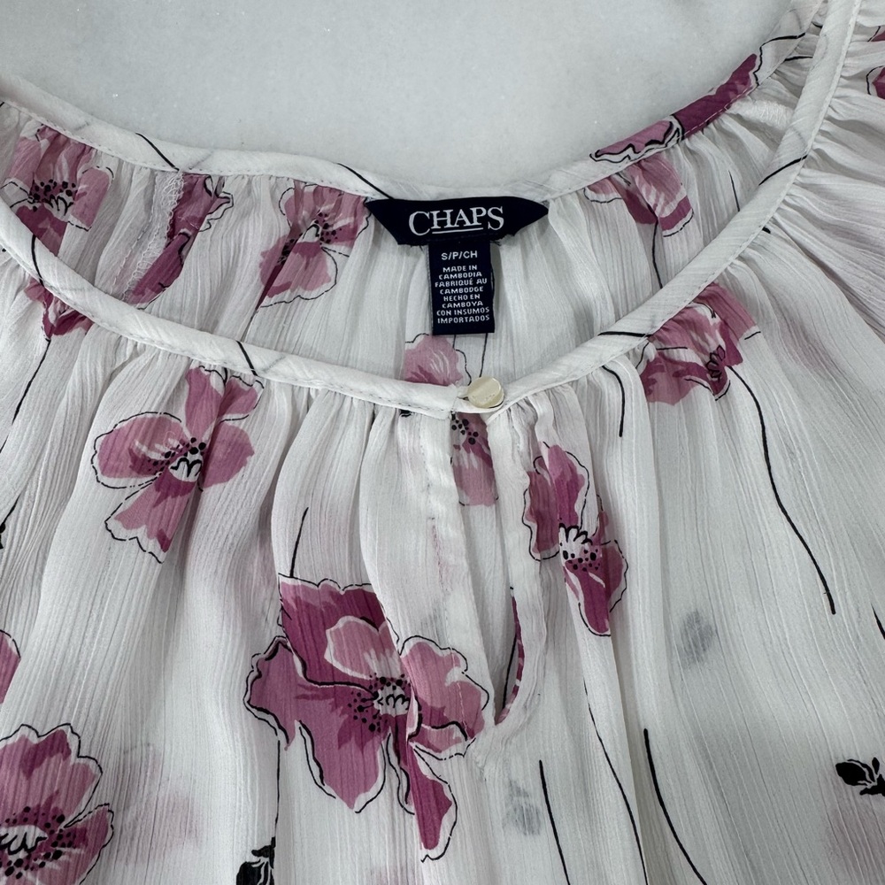 Chaps White Blouse with Pink Floral Pattern - Picture 2 of 4